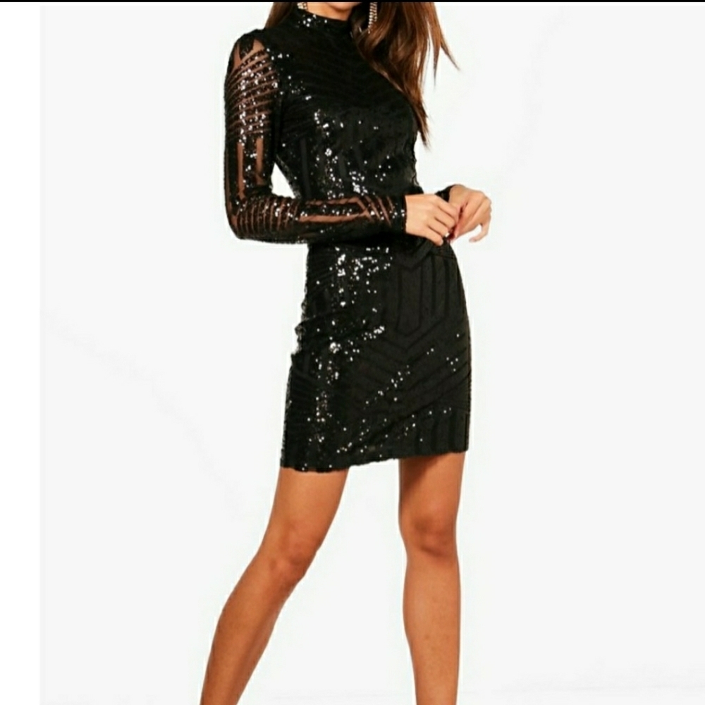 Boohoo black sequence dress